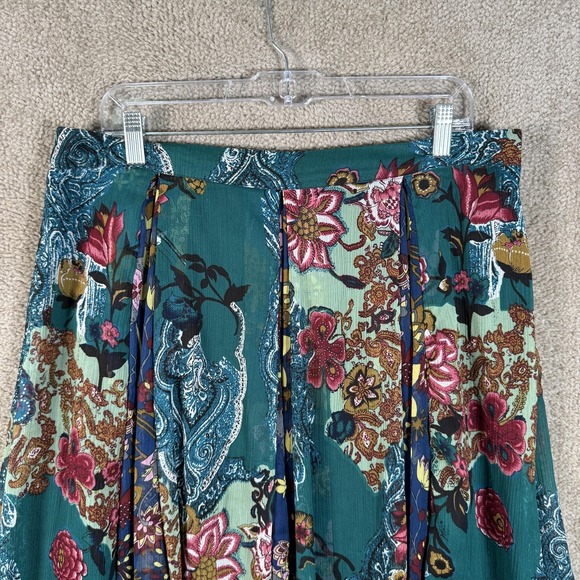 Vtg J. Peterman Skirt Womens 14 Green Floral Boho Paisley Pleated Midi Peasant - Picture 2 of 8